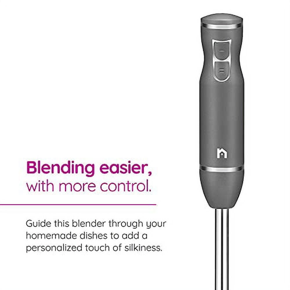 New House Kitchen Immersion Hand Blender 2 Speed Stick Mixer with Stainless Steel Shaft & Blade, 300 Watts Easily Food, Mixes Sauces, Purees Soups, Smoothies, and Dips, Silver (NH19-RBR-S-SILVER)