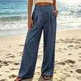 thumbnail image 2 of TEAJOPSUU Womens High Waist Wide Leg Pants Wide Waistband Pleated Trousers with Pockets Business Casual Work Office Wear Navy, 2 of 9