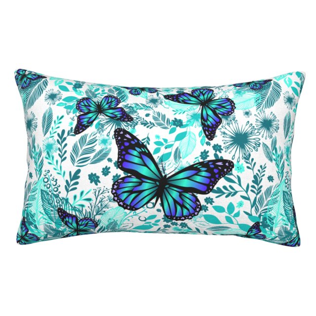 Balery Blue Floral with Butterflies Funda de Cojín Estampada, Regalos para Mujeres, Regalos de Amor para Ella, Regalos para Novia o Esposa, Funda de Almohada-16"x24"