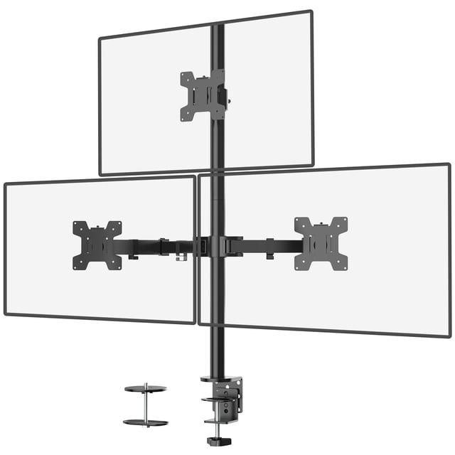WALI Support Triple pour Moniteurs pour Écrans d'Ordinateur de 13 à 27 Pouces, Support de Bureau pour 3 Moniteurs, Supporte jusqu'à 22 Lb, Support Triple Réglable pour Moniteurs avec Pivot Inclinable