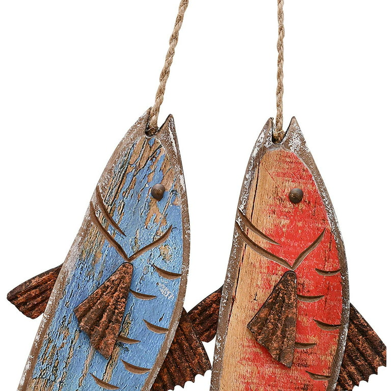 Attraction Design Wooden Fish Decor Hanging Wood Fish Decorations for Wall, Rustic Nautical Fish Decor Beach Theme Home Decoration Fish Sculpture Home
