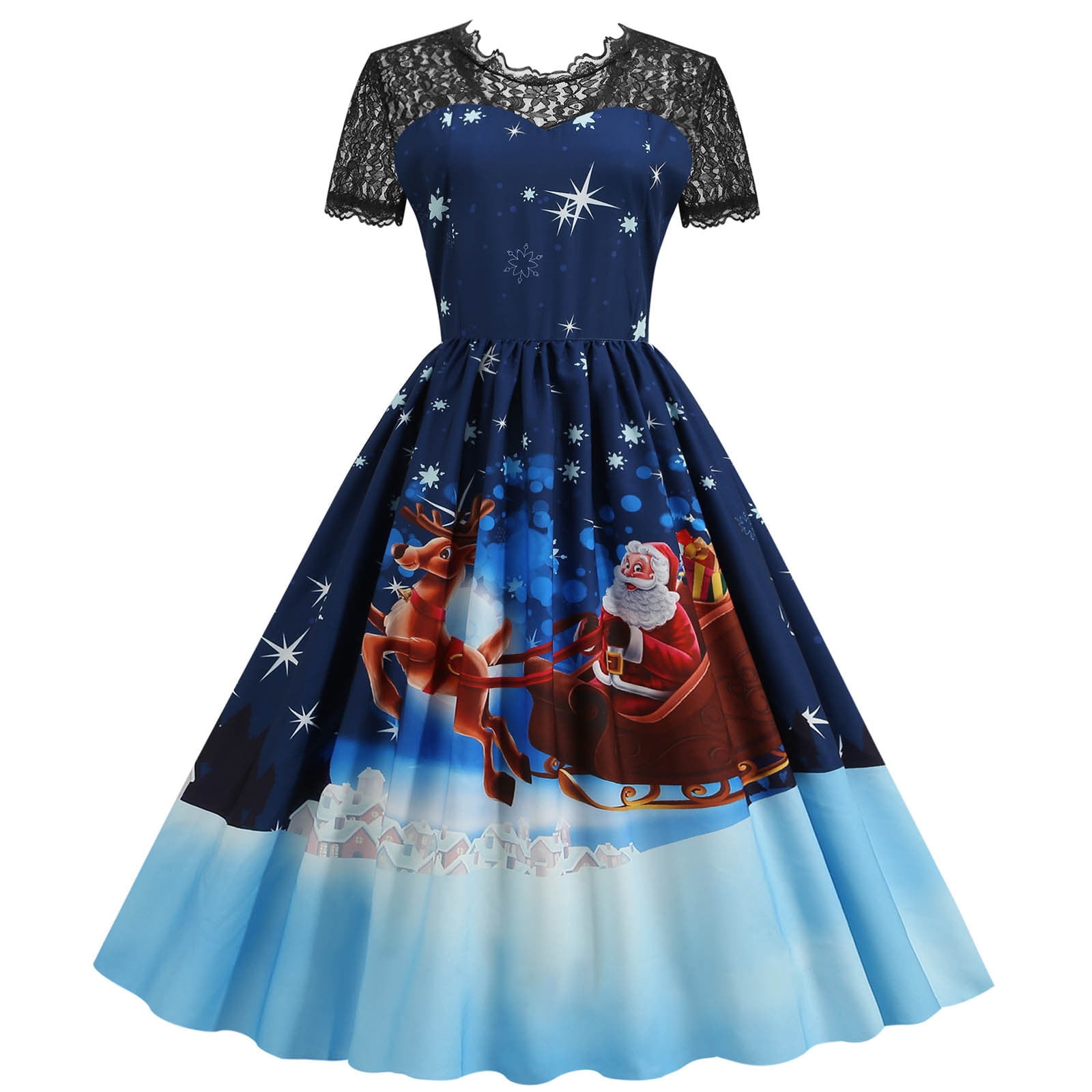 Aoochasliy Christmas dresses Women Clearance Vintage Xmas Printing