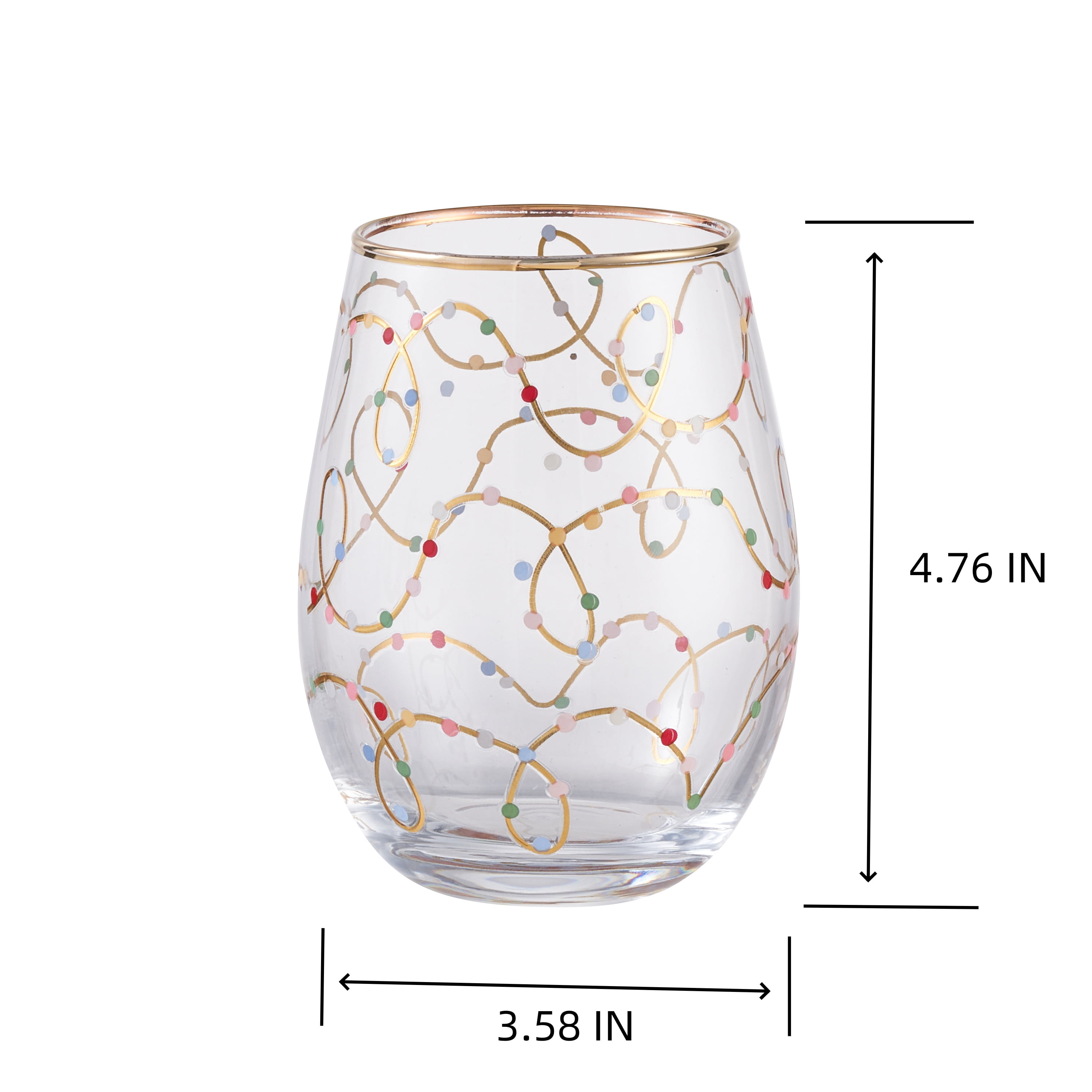 Gold Lights Wine Glass Gold Rim 18 OZ Holiday Time