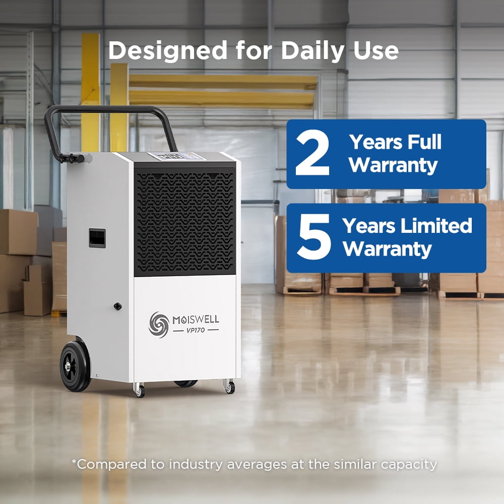 Moiswell 170-Pint Commercial Dehumidifier with Pump - Covers Large Spaces up to 7,500 Sq Ft