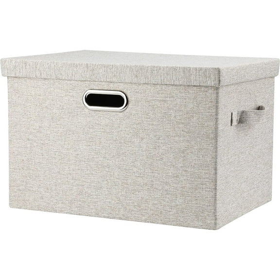 Large 17 36 Quart Collapsible Stackable Storage Bins with Lids, 1 Pack Beige Foldable Fabric Closet Storage Boxes with Lids, 4 Handles Toy Heavyduty Dark Gray Linen Storage Cube Box