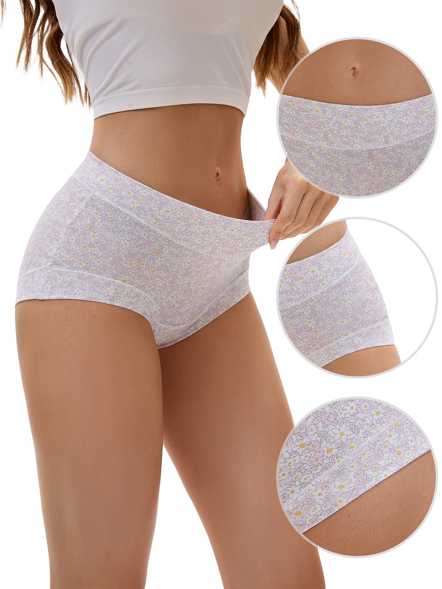 Unique Bargains Floral High Waisted Full Coverage Briefs 2XL Light Purple