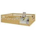 thumbnail image 3 of Montessori Floor Bed with High Rails, LED Lights & Storage Shelf, Safe & Wider Opening Gate Design, Full Size Floor Bed for Boys & Girls, Natural, 3 of 9