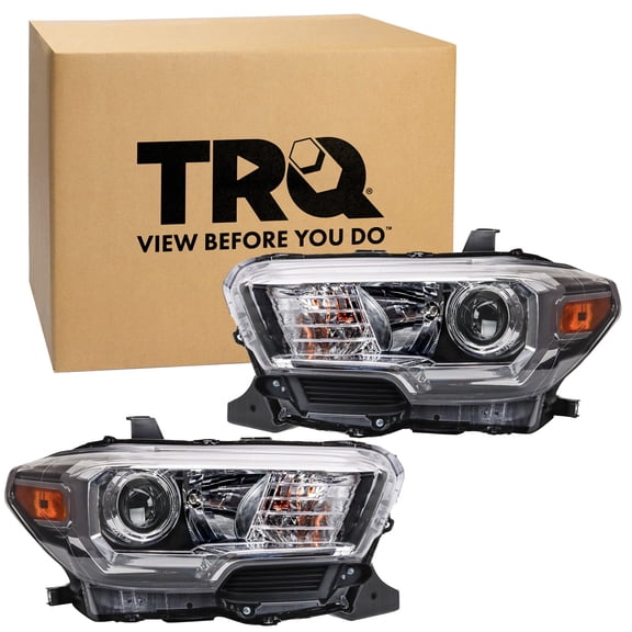 TRQ 2 Piece Headlight Assembly Set Driver & Passenger Side Fits Toyota Tacoma 2018 Without LED Daytime Running Lights With Fog Lights TO2502266 TO2503266 8111004261 8115004261