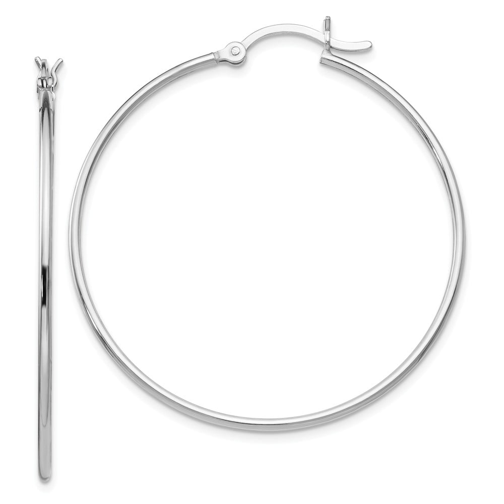 925 Sterling Silver Rhodium Plated 4mm x 40mm Round Polished Hoop Earrings