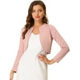 thumbnail image 1 of INSPIRE CHIC Cardigan Boléro Court Élégant Uni à Ourlet Arrondi à Manches Longues pour Femme Rose TP, 1 of 5