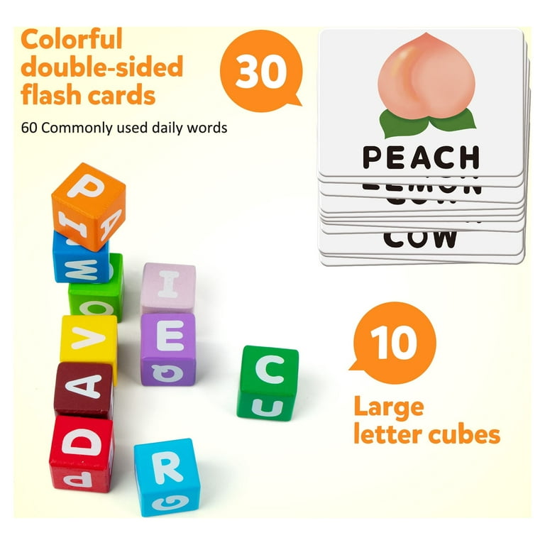 Coogam Wooden Short Vowel Spelling Games, Learn to Spell CVC Sight Words  Educational Flashcards Fine Motor Montessori Alphabet Toy Gift for Kids 3 4  5