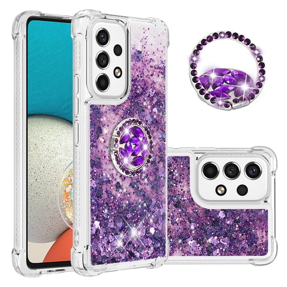 Funda para Samsung Galaxy A53 5G con Brillo Líquido Flotante, Purpurina, Parachoques y Anillo Giratorio Soporte