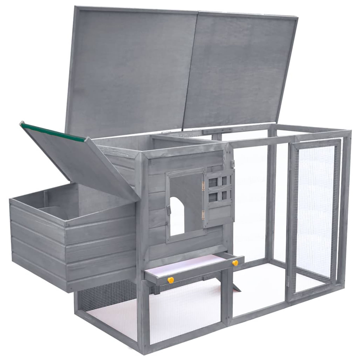 Pefilos 79.5" Wooden Rabbit Hutch with Waterproof Roof, Bunny Cage Pull-Out Tray, Hen House Egg Cage for Poultry Hutch & Egg-Laying Coop, Gray Pefilos 79.5" Wooden Rabbit Hutch with Waterproof Roof, Bunny Cage Pull-Out Tray, Hen House Egg Cage for Poultry Hutch & Egg-Laying Coop, Gray