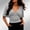#0201-Gray, variant on Womens Summer Crop Top Blouse Shirt Deep V Neck Short Sleeve Ruched Waist Pullover Solid Slim Fit for Dating Party