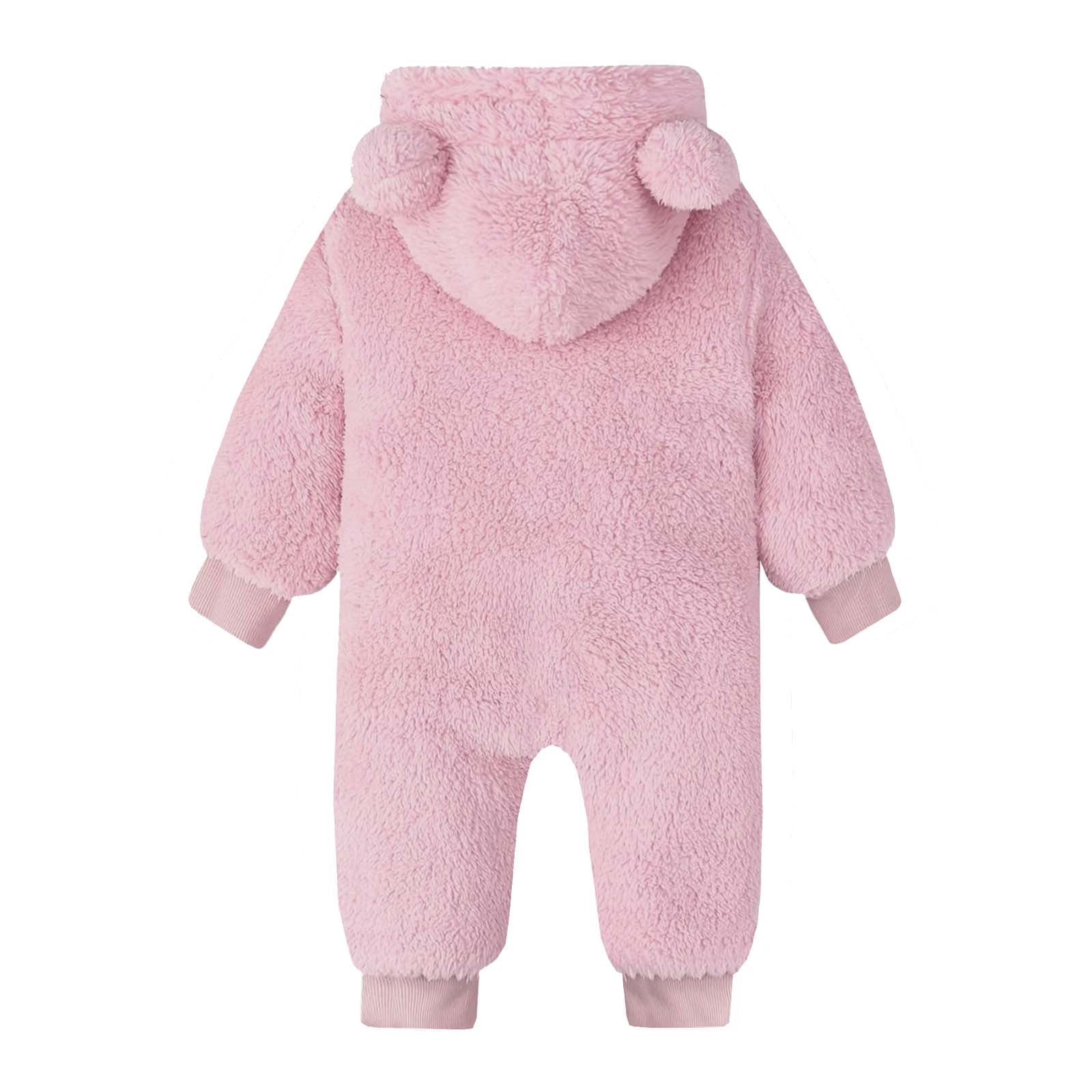 Toddlers Zip up Romper Fuzzy Sherpa Fleece Onesies Baby Boy Girl Winter Jumpsuit Bear Ears One Piece Outfits (2 Years, Pink)