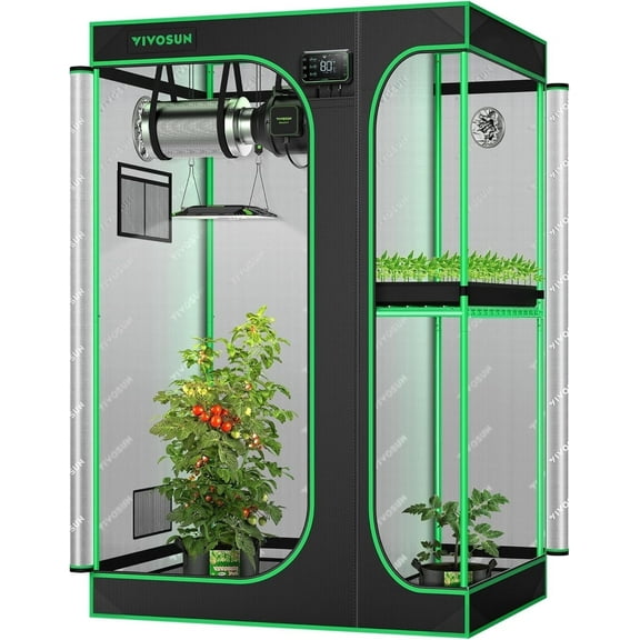 VIVOSUN D325 2-in-1 3x2 Grow Tent, 36"x24"x53" High Reflective Mylar with Multi-Chamber and Floor Tray for Hydroponic Indoor Plant