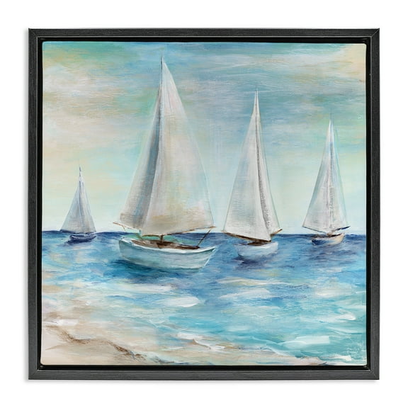 Stupell Industries Sailboats Floating Peacefully Nature Painting Black Floater Framed Canvas Art Print Wall Art, 18 x 18