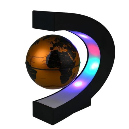 Metallic Silver Floating Globe - Levitation Anti Gravity Globe Magnetic Floating Globe with LED Light Lamp World Map Home Office Table Desktop Decor Knowledge Learning Toys Tool Kid Hobbies (US Plug)