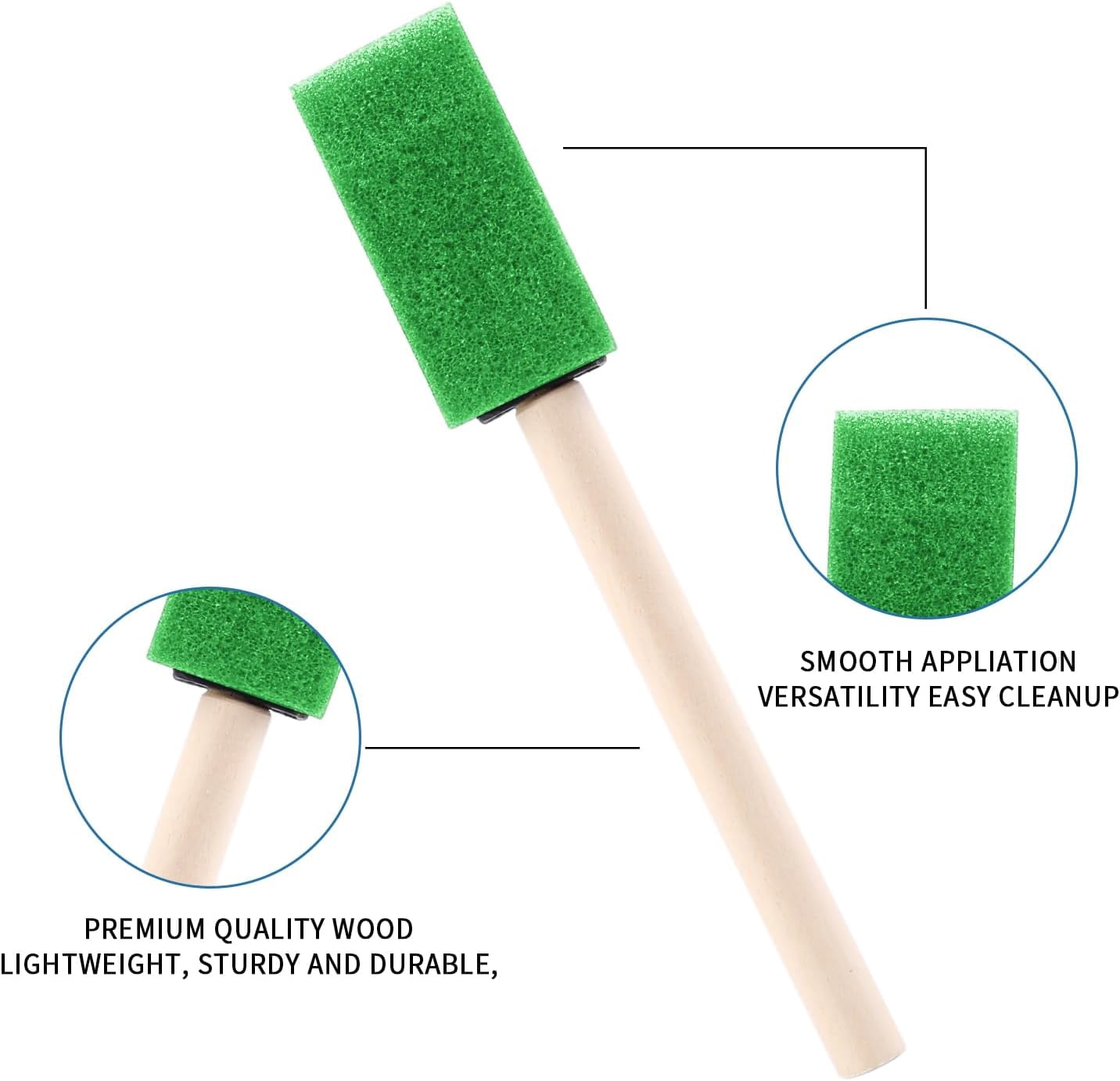 JJEAN-1" Foam Paint Brushes - 100 Pack, 1-Inch Painting Sponges - Premium Foam Brushes - Lightweight & Durable - Sponge Brush Ideal for Painting, Crafting, Acrylics, Stains, Varnishes (Green)