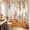 thumbnail image 2 of Fall Orange Pumpkins Shower Curtain, Waterproof Shower Curtains for Bathroom, Thanksgiving Autumn Leaf Wood Grain Washable Fabric Bathtub Curtain Set Bath Decor with 12 Hooks Stall 36"x72", 2 of 8