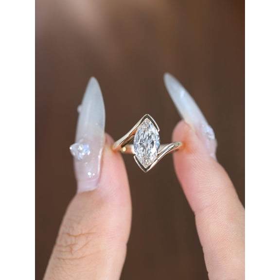 OM Jewels Marquise Cut 2ct Moissanite Women Solitaire Ring 14K Yellow Gold Plated