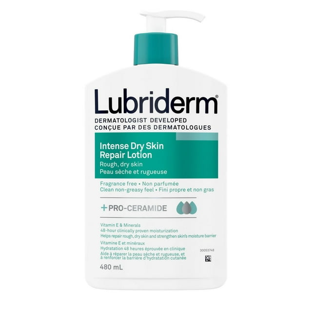 Lubriderm Intense Dry Skin Repair Lotion, Vitamin E, Minerals, Pro-ceramide, Dry Skin Moisturizer, Hypoallergenic, Fragrance Free