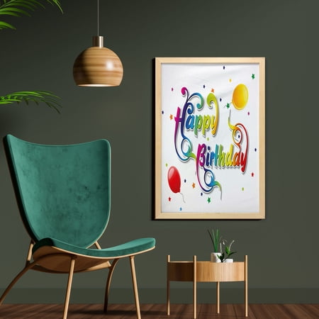 Birthday Wall Art with Frame, Happy Birthday Words with Floral Swirled