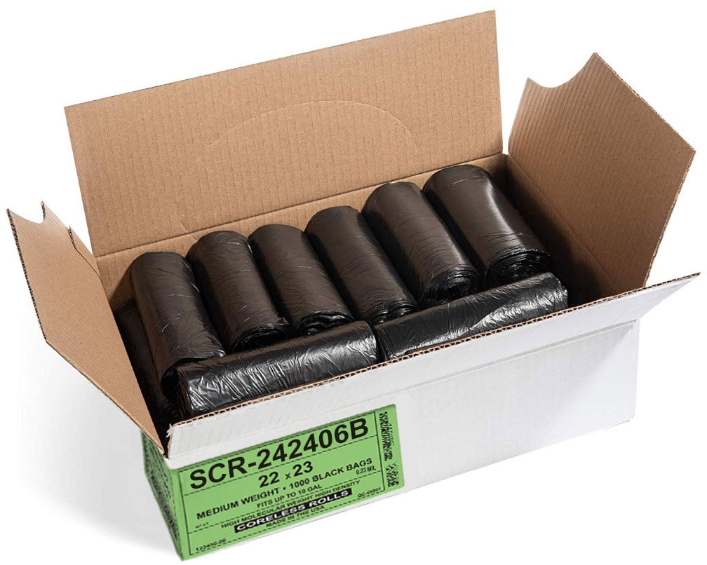Aluf Plastics 7-10 Gallon Trash Bags - (Commercial 1000 Pack) - Source Reduction Series Value High Density 6 Micron Gauge (equiv) - Intended for Home, Office, Bathroom, Paper, Styrofoam - Black