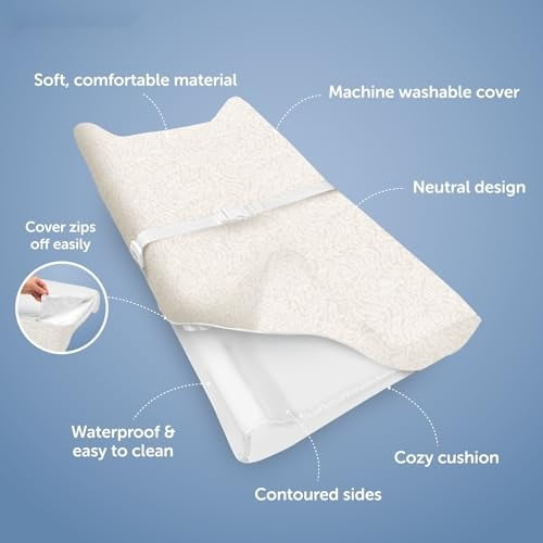 Serenity Soft Changing Pad + Washable Cover, Non-Slip - Fits Standard Changing Tables & Dressers (Wave Pattern, Off White)