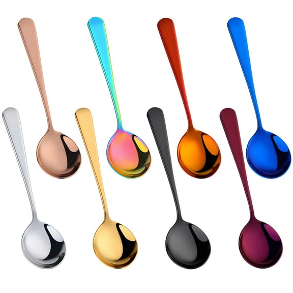Stainless Steel Soup Spoons, 8 Pcs Colorful Polished Spoons, Ergonomic Design, Dishwasher Safe and Rust-Resistant, Ideal for Soup Desserts and More