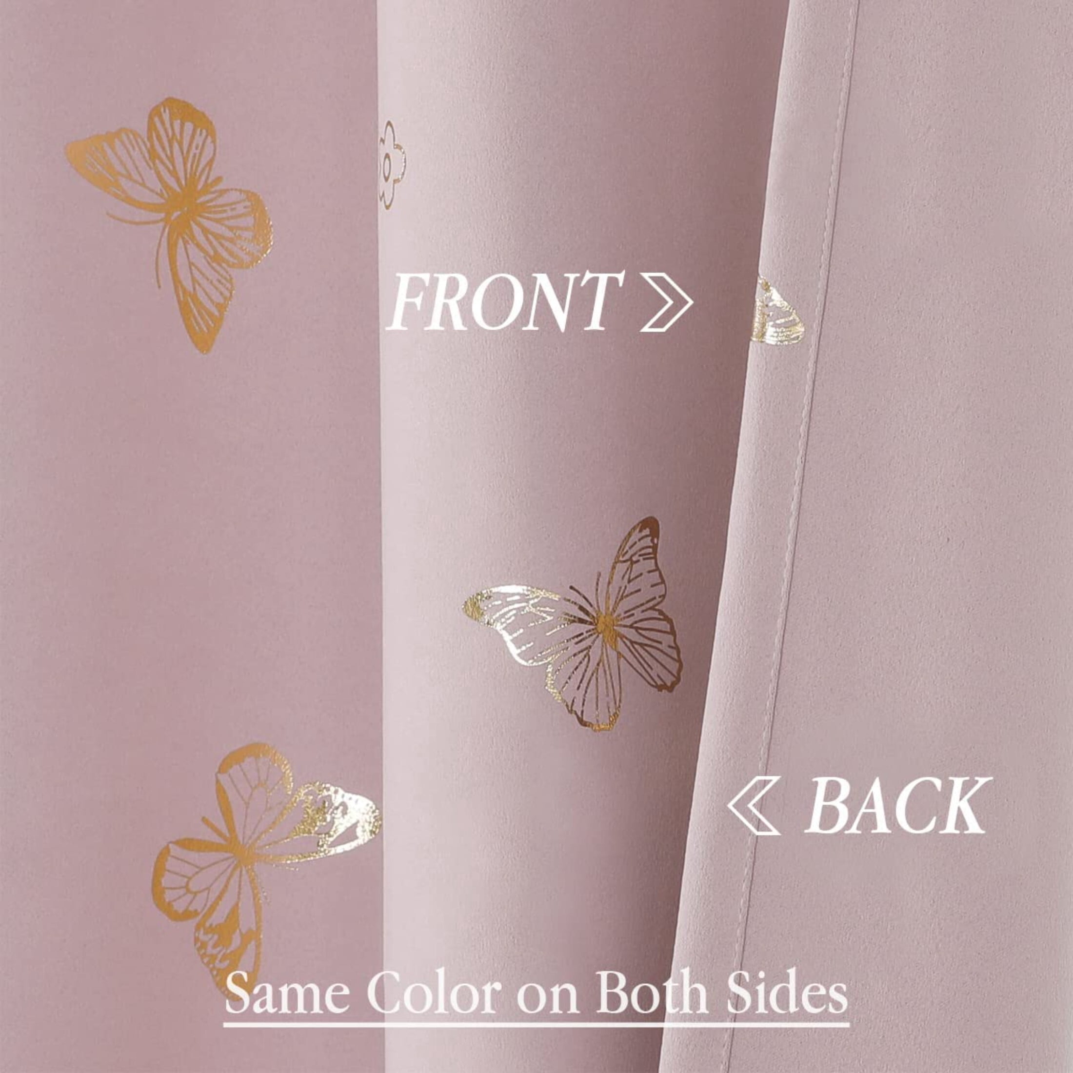 Flowpartex Pink Butterfly Blackout Curtains 2 Panels 84"L×52"W for Baby Girls Nursery Bedroom, Kids Gold Metallic Floral Print Room Darkening Window Drapes for Bedroom Living Room
