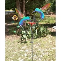 Metal Kinetic Garden Sculpture 2 Painted Hummingbirds