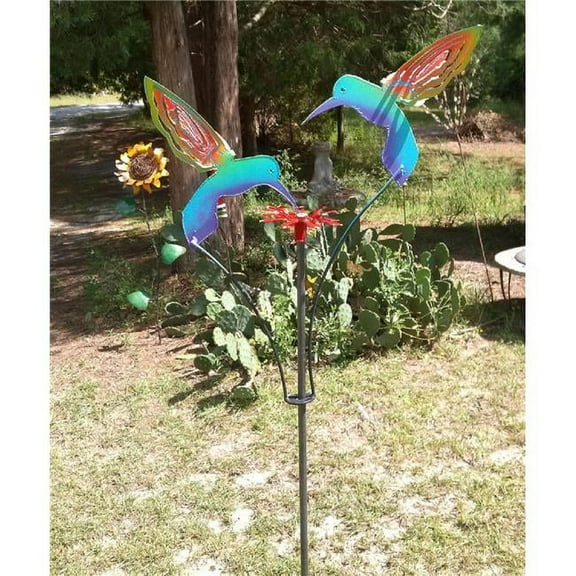 Metal Kinetic Garden Sculpture 2 Painted Hummingbirds