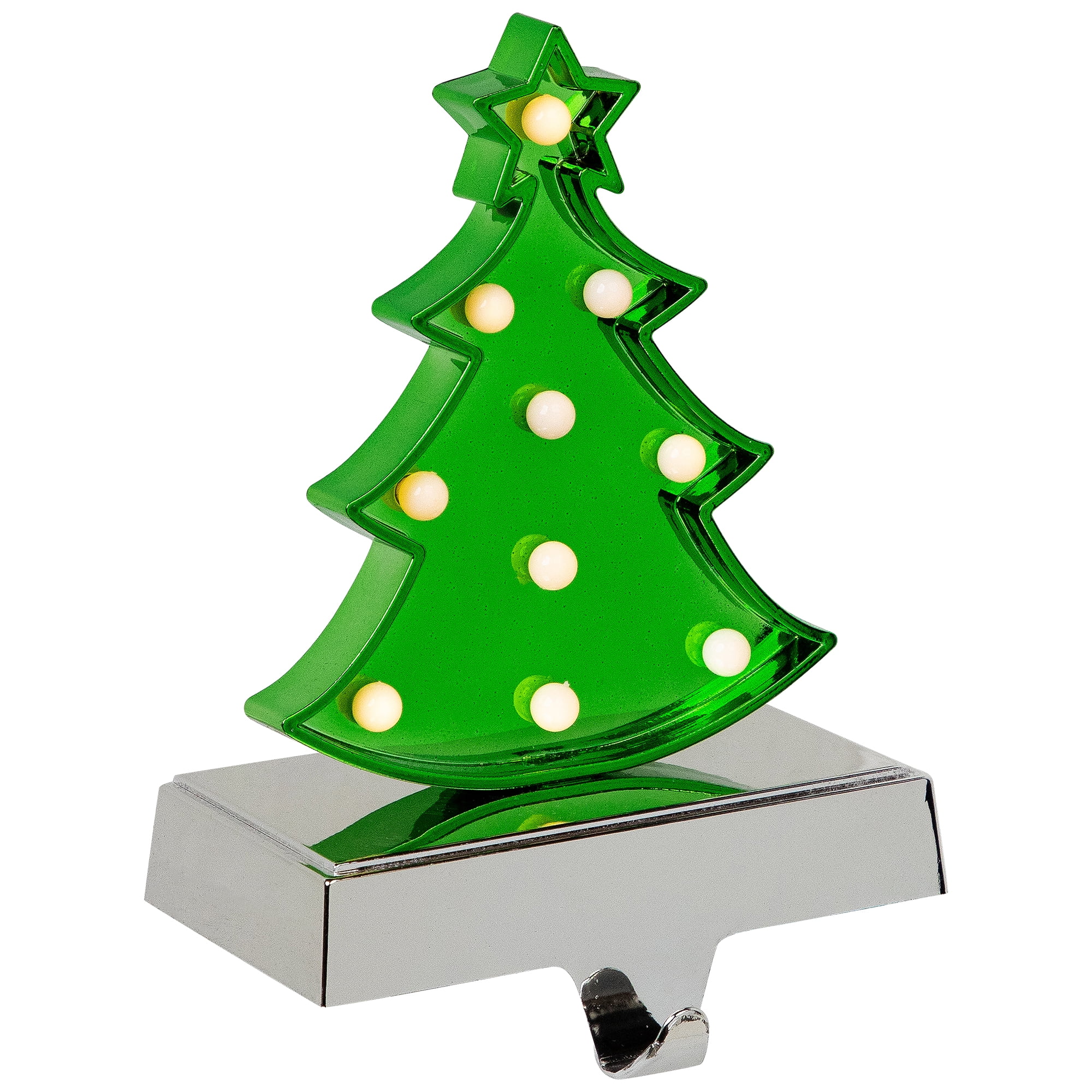 Northlight LED Lighted Shiny Christmas Tree Stocking Holder - 7" - Silver and Green