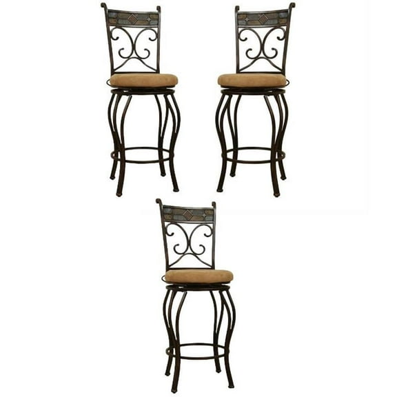 Home Square Beau 29" Metal Swivel Bar Stool in Black and Gold - Set of 3