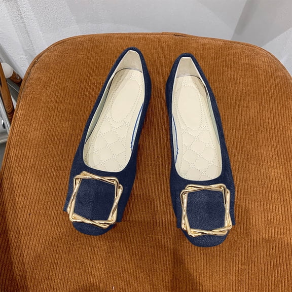 Gamivast Flat Shoes for Women Buckle Decor Flat Shoes Square Toe Ballet Flats Office Work Party Wedding Travel Daily Casual Dressy Footwear Dark Blue 42