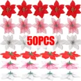 thumbnail image 2 of Artificial Glitter Xmas Flower Poinsettia Flower Head Christmas Tree Wreath Ornament Home Decoration Navidad New Year Decoration, 2 of 5