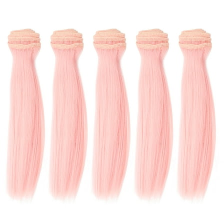 Uxcell 15cm Doll Hair Wefts, 5Pcs Synthetic Straight Hair Doll Wigs, Pink