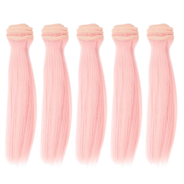 Uxcell 15cm Mechas de cabello para muñecas, 5 piezas de pelucas de muñeca de cabello sintético lacio, Rosa
