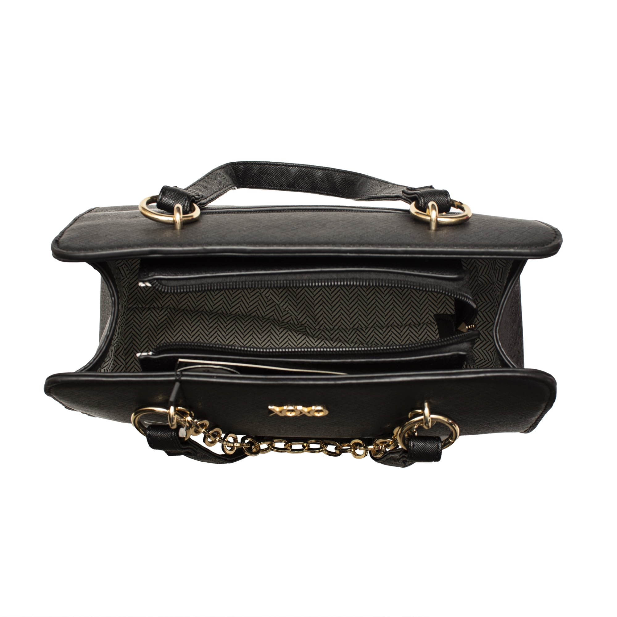 XOXO Women's Vegan Leather Large Black Double Handle Everyday Satchel with Chain