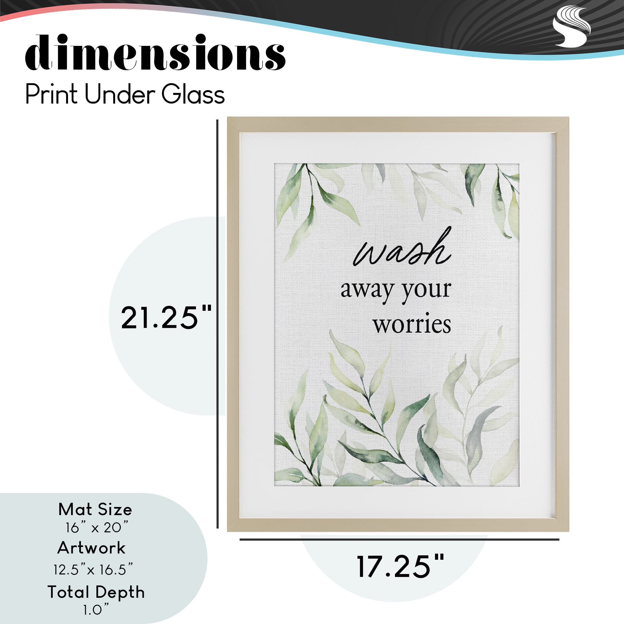Wash Away Worries Greenery Birch Framed Print Under Glass, design by Lettered and Lined