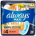 thumbnail image 2 of Always Serviettes Maxi de Nuit Sans Ailes pour Femmes, Taille 4, Absorption de Nuit, Non Parfumées, 2 of 17