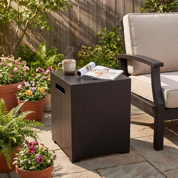 Jasmine Outdoor Metal Tank Holder Side Table, Dark Gray