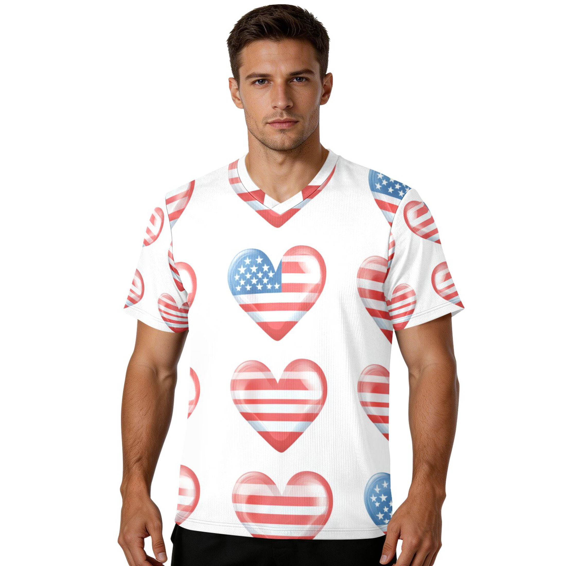 Flag Pattern Hearts Independence Days Men's Sports Jerseys Athletic T-Shirt Football Referee Short Sleeves Shirt S