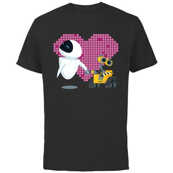 Disney Pixar Wall-E and Eve Geometric Heart T-Shirt - Short Sleeve Cotton T-Shirt for Adults - Customized-Black