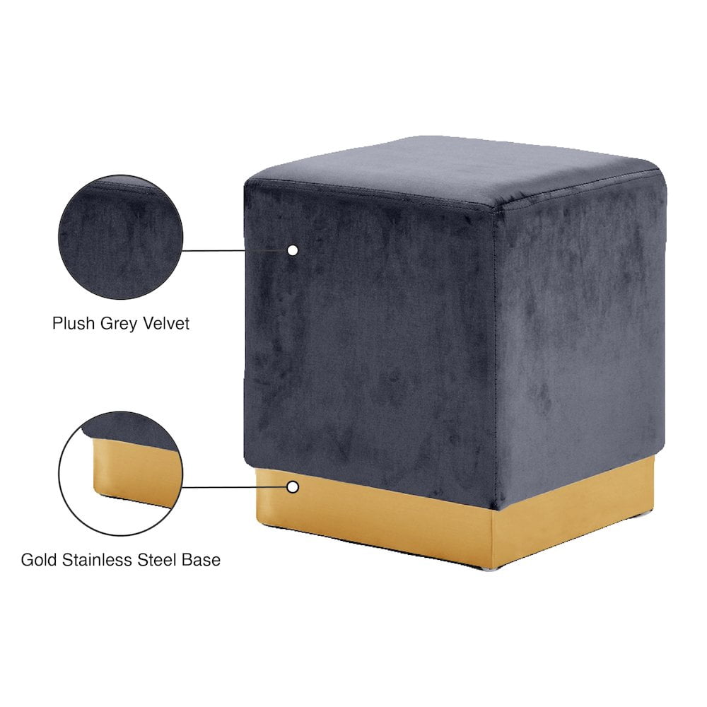 Meridian Furniture Jax Contemporary Velvet Ottoman/Stool in Gray