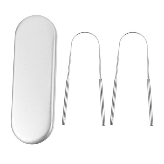 Stainless Steel Tongue Scrapers U- Shaped Tongue Scraper with Case: 2Pcs Stainless Steel Tongue Cleaner Metal Tounge Scrapper for Reduce Bad Breath Stainless Steel Cleaner