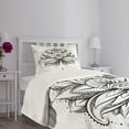 thumbnail image 5 of Ambesonne Leaf Quilted Bedspread Set 2 Pcs, Ornamental Lotus Sketch, Twin Size, Seal Brown White, 5 of 6