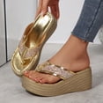 thumbnail image 3 of Women's Rhinestone Platform Wedge Flip Flops Comfortable Non Slip Slide Sandals Clip Toe Glitter Slippers Gold Size 7, 3 of 7
