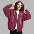 thumbnail image 2 of TAGOLD Womens Sweater Tops,Casual Plus Size Fall Tops Blouse for Womens,Women's Casual Loose Solid Color Pocket Long Sleeved Double Zipper Hooded Sweatshirt Top Wine M, 2 of 5